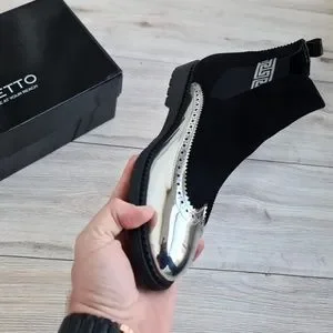 Black Silver Chelsea Boots, Greek Pattern Boots Scarpetto | Shoes | Black Silver Chelsea Boots Greek Pattern  main image 2